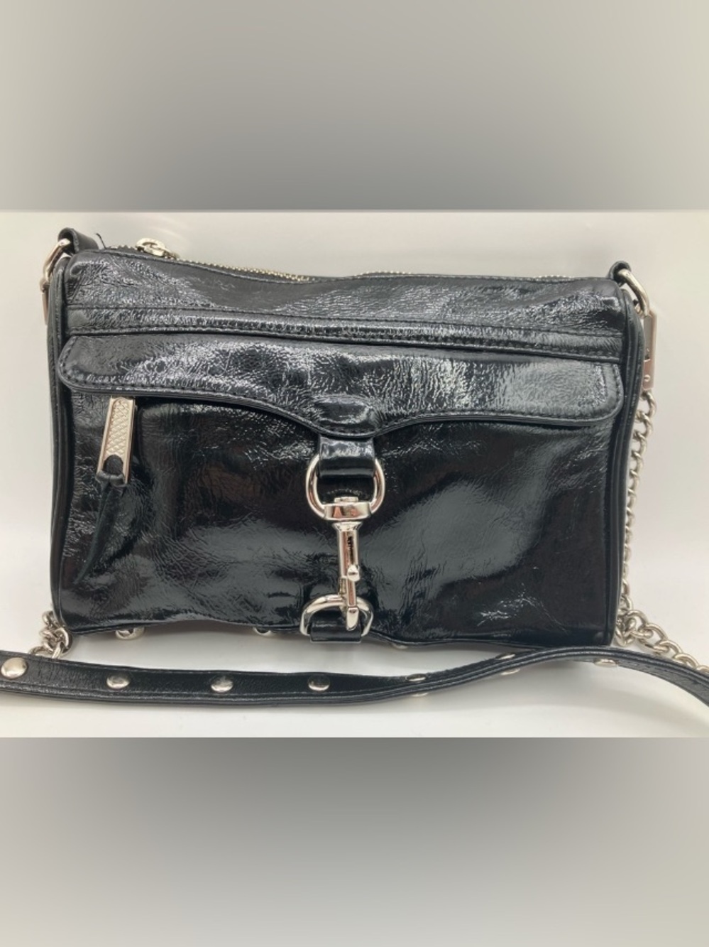 Rebecca Minkoff Black and Silver Crossbody Bag Patent - Picture 1 of 10